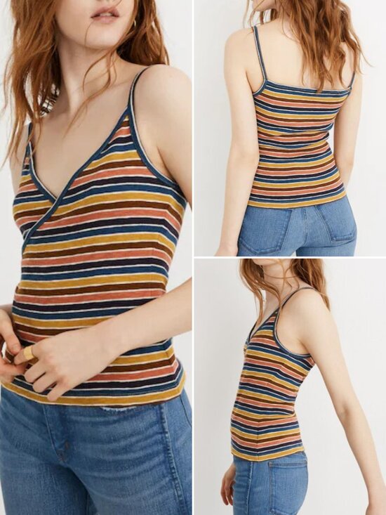 Madewell Tops - Madewell Cotton Blend Retro Colorful Stripe Wrap Cami Top